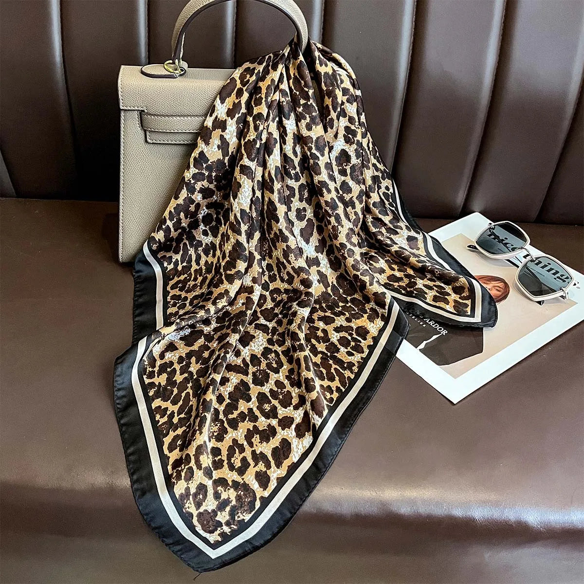Leopard Print Satin Headscarf