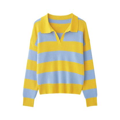 Striped Knit Polo Sweater