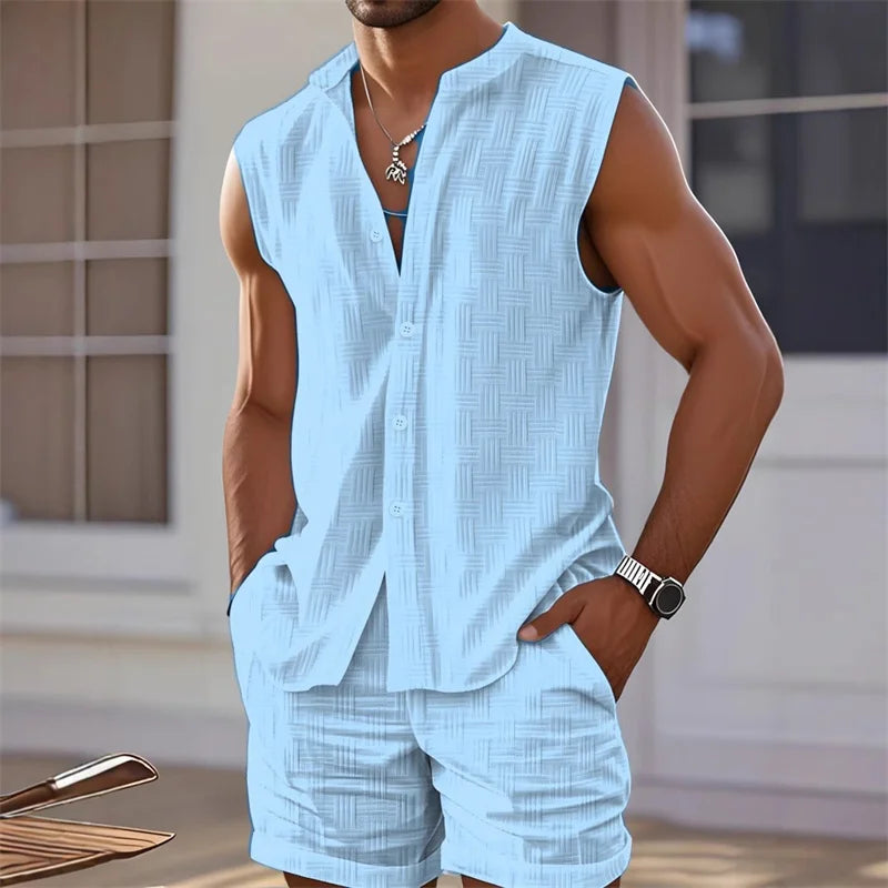 Plaid Sleeveless Vest Shorts Set