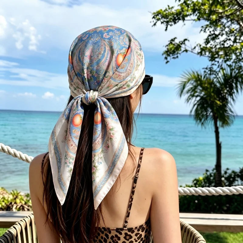 Pink Star Print Square Scarf