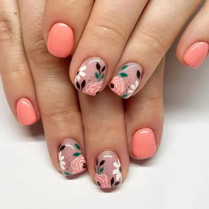 Pink Floral Press On Nails