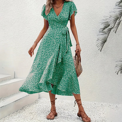 Floral Ruffle Wrap Dress