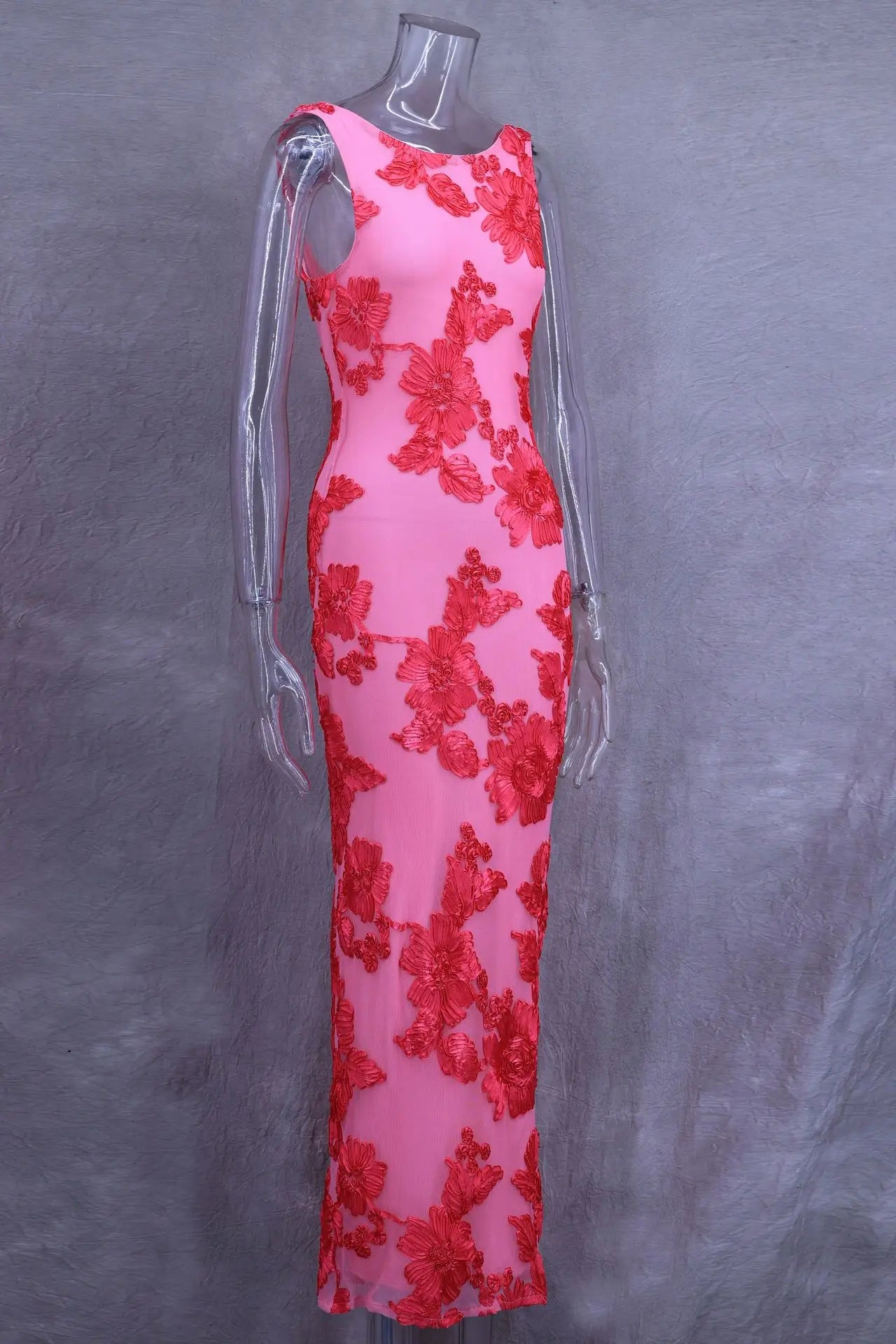 Elegant Floral Mesh Party Dress