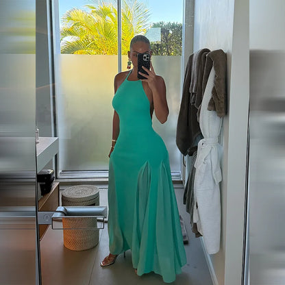 Open-Back Halter Maxi Dress