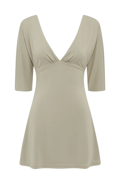 Half-Sleeve V-Neck Mini Dress