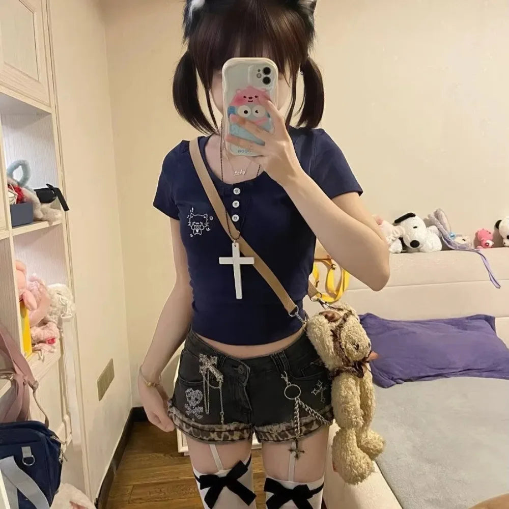 Patchwork Denim Shorts