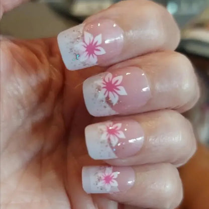 Pink Floral Press Nails