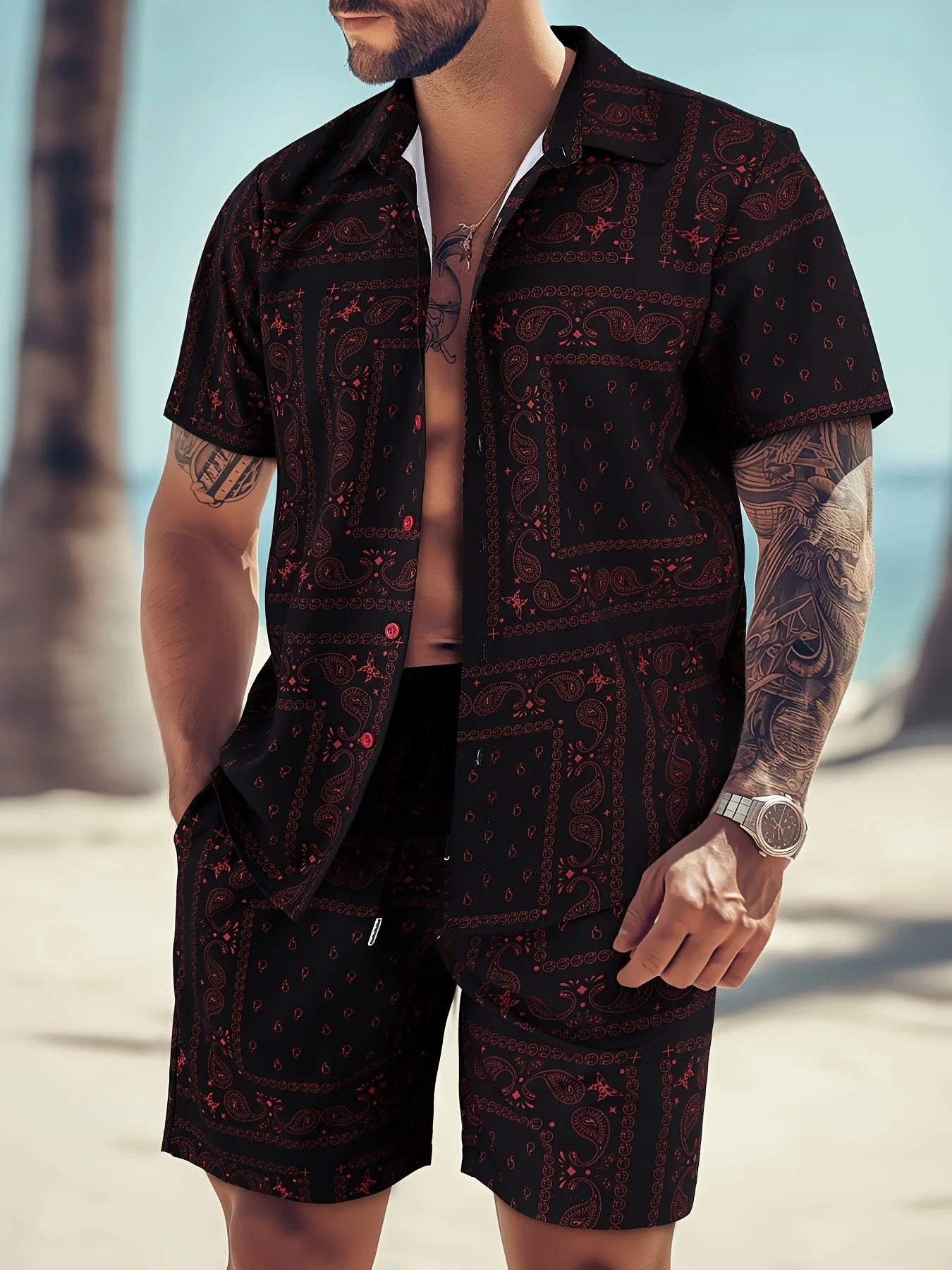 Paisley Print Shorts Shirt Set
