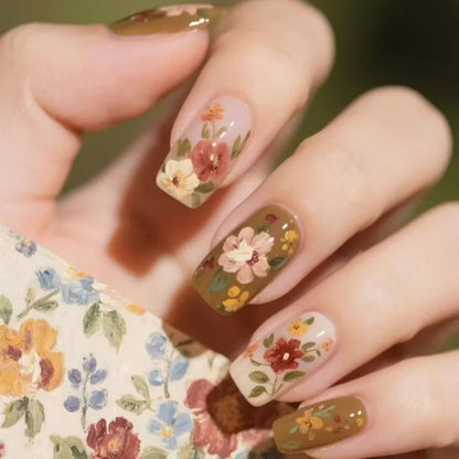 Pink Floral Almond Press On Nails