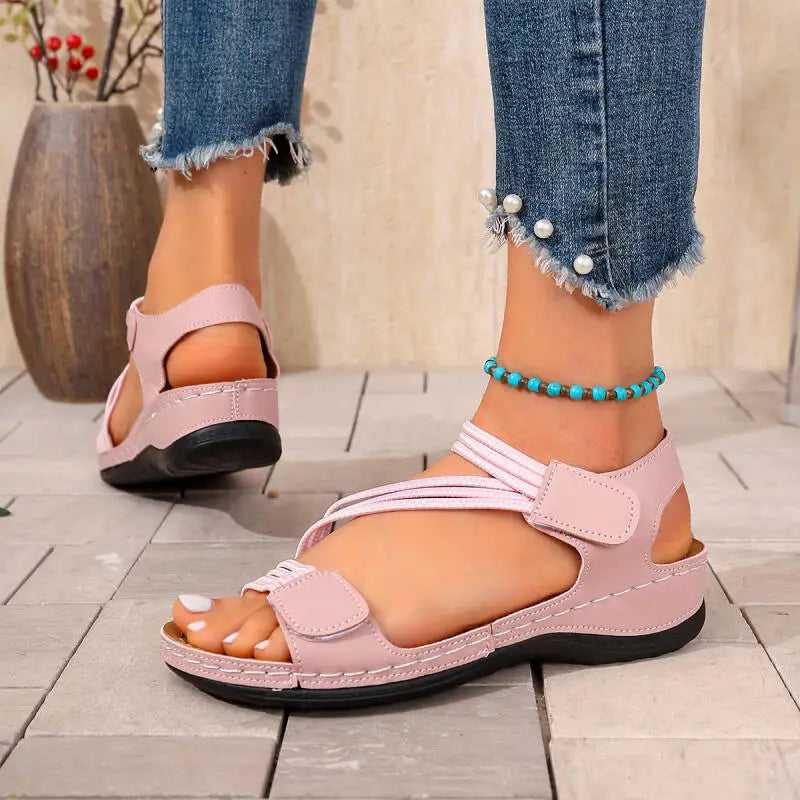 Patchwork Platform Ankle Sandals