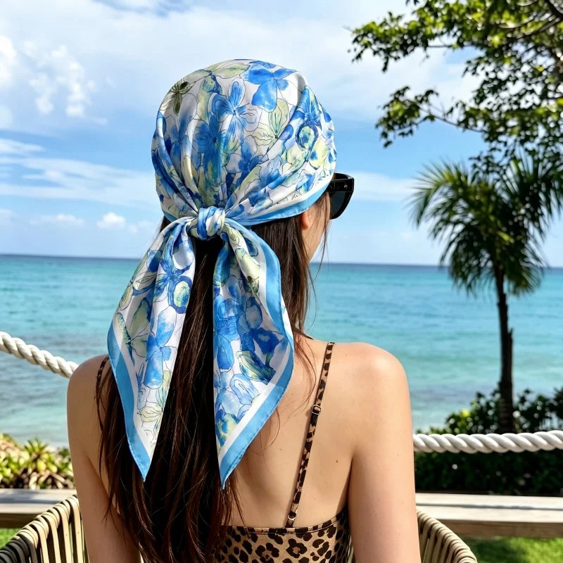 Pink Star Print Square Scarf
