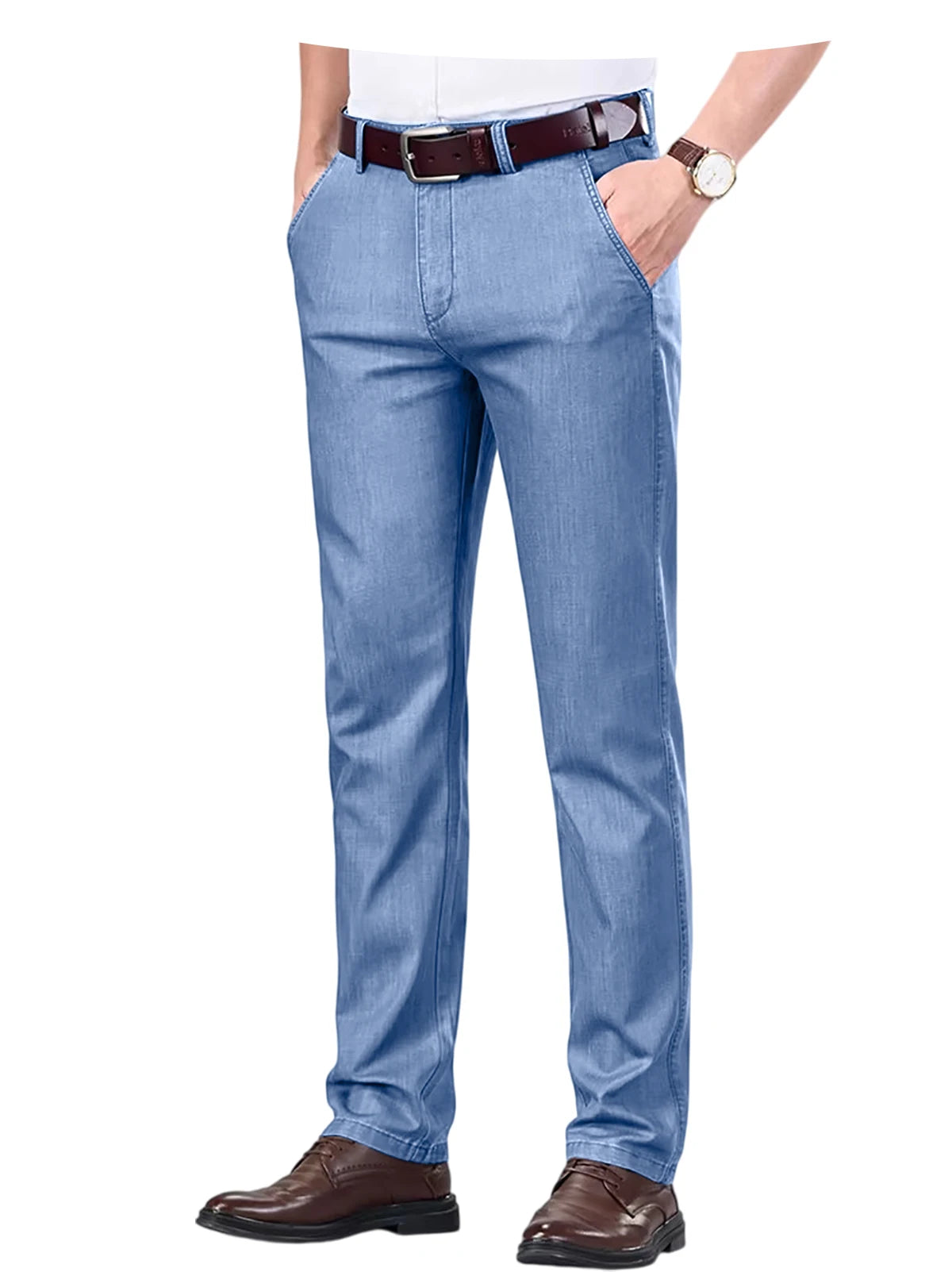 Straight Leg Denim Dress Pants