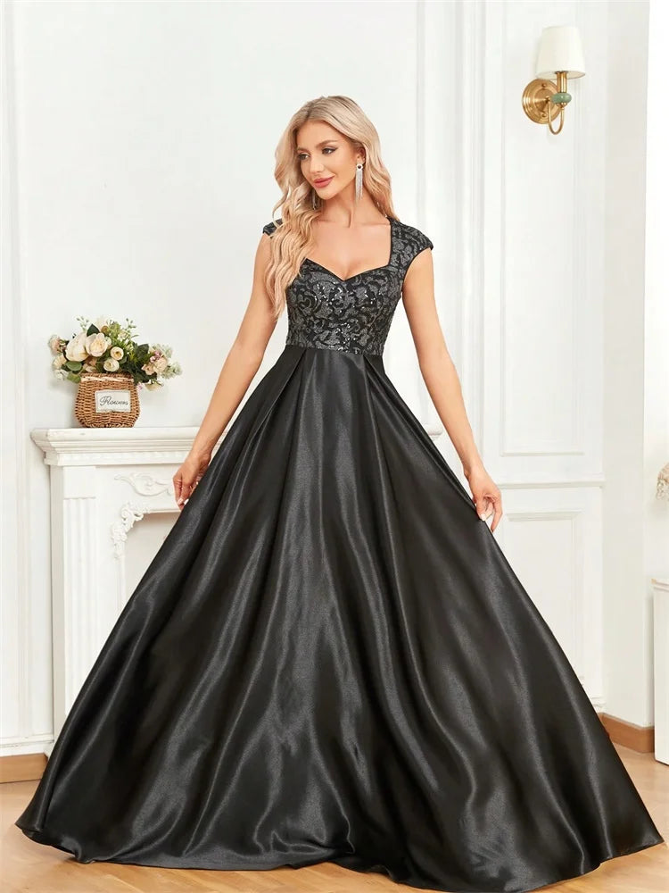 Luxury U-neck Black Formal Evening Dress