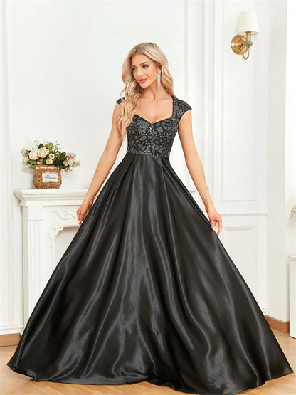 Luxury U-neck Black Formal Evening Dress