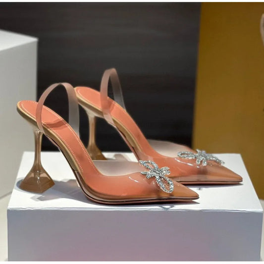 Rhinestone Bow Transparent Pumps