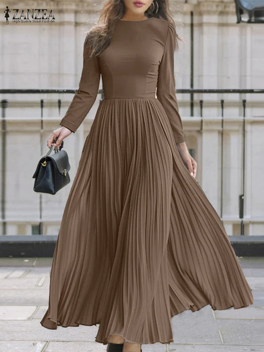 Pleated Long Sleeve Maxi Dress