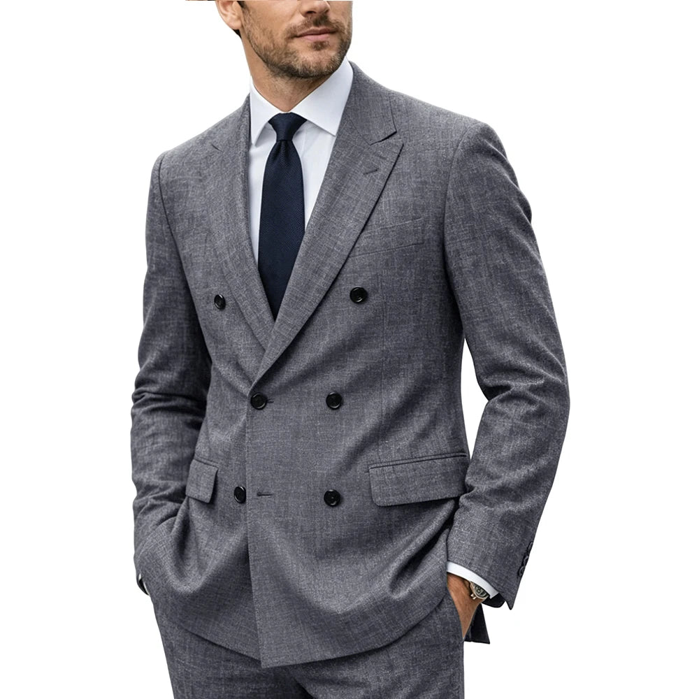 Linen Double-Breasted Peak-Lapel Suit