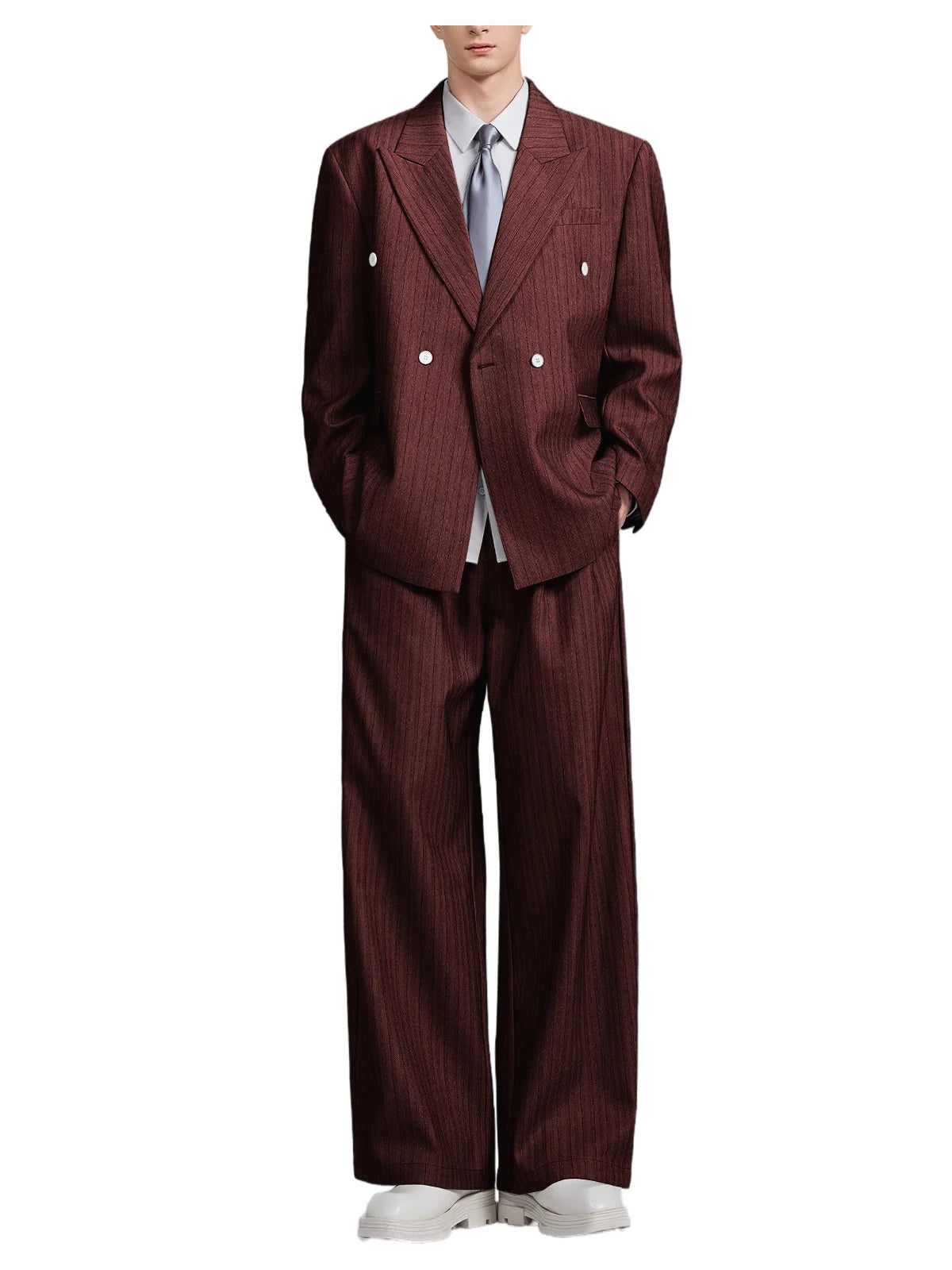 Pinstripe Double-Breasted Wide-Leg Suit