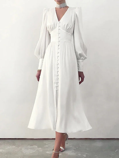 Elegant Satin A-Line Midi Dress