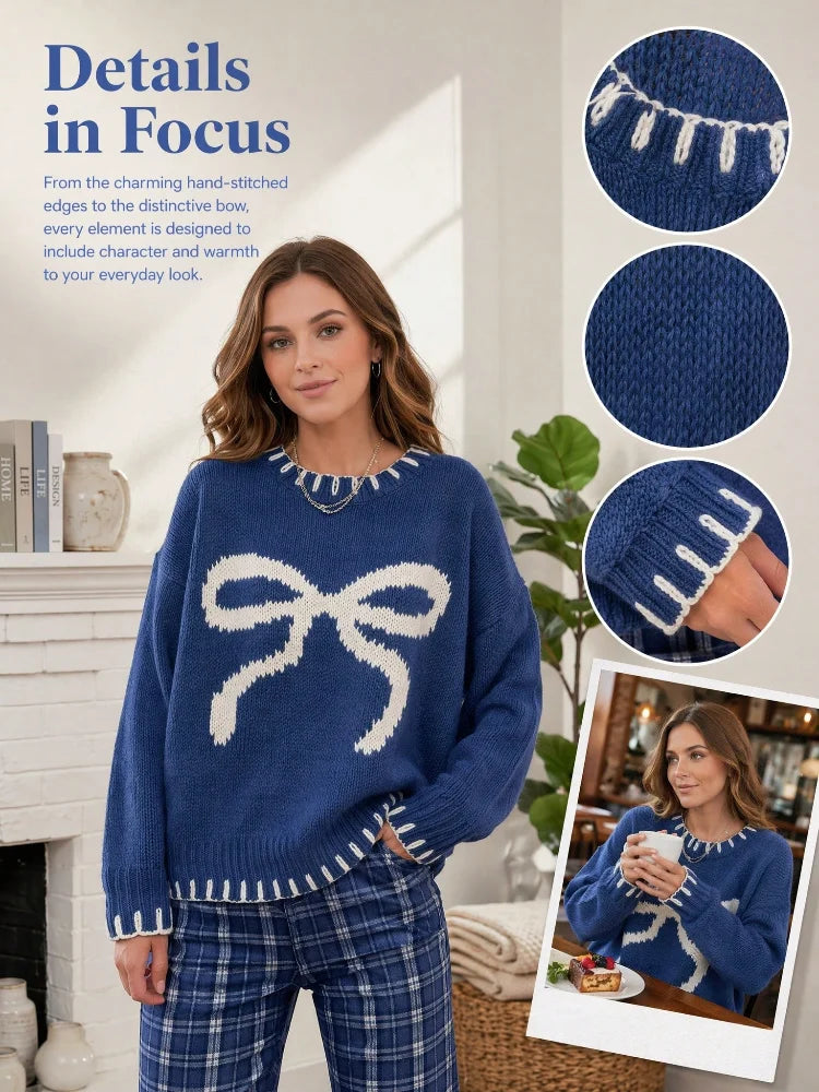 Blue Bow Knit Sweater