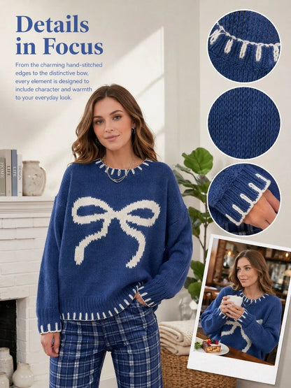 Blue Bow Knit Sweater