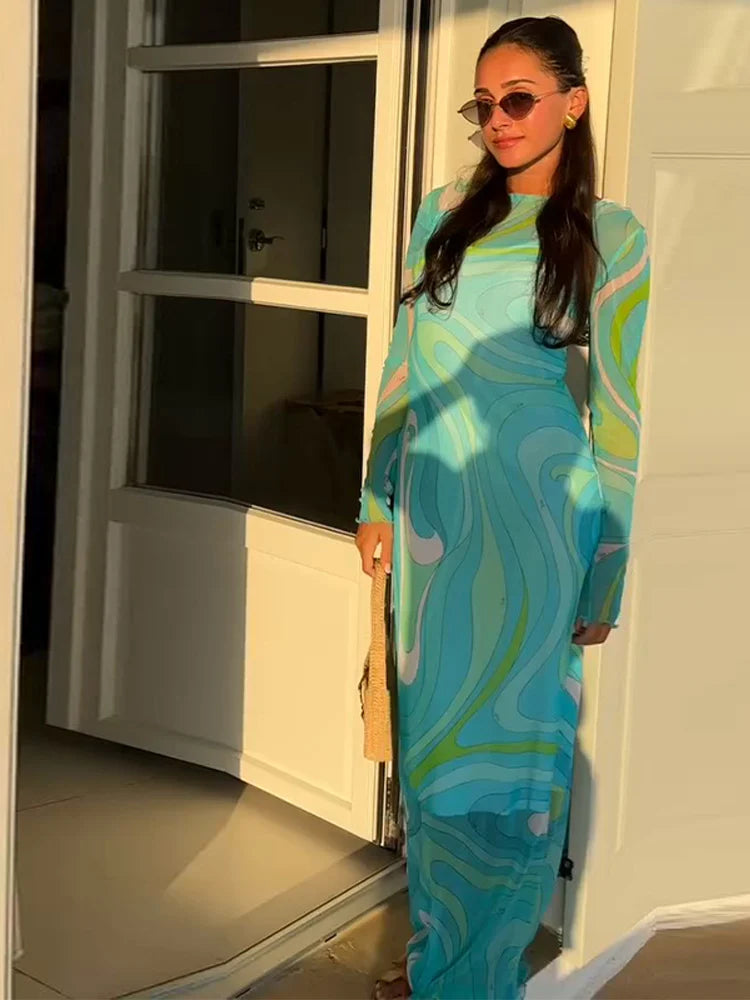 Sheer Mesh Bodycon Maxi Dress