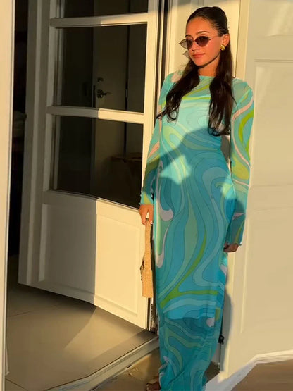 Sheer Mesh Bodycon Maxi Dress