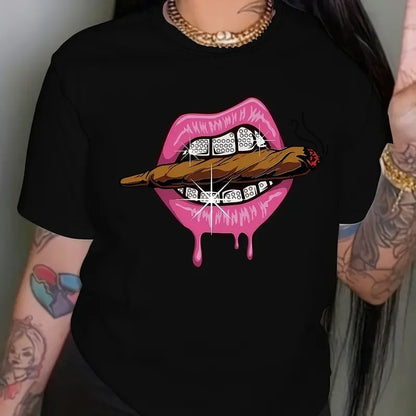 Lips Print Crew-Neck T-Shirt