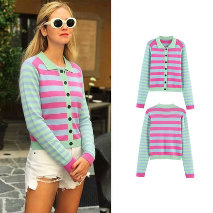 Multicolor Striped Knit Cardigan