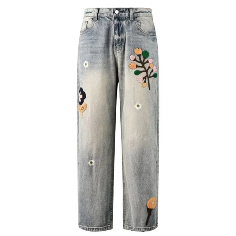 Floral Embroidered Baggy Jeans
