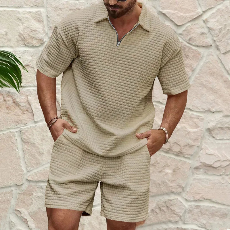 Plaid Lapel Short-Sleeve Sports Suit