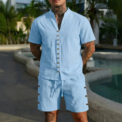 Linen Shirt Shorts Set