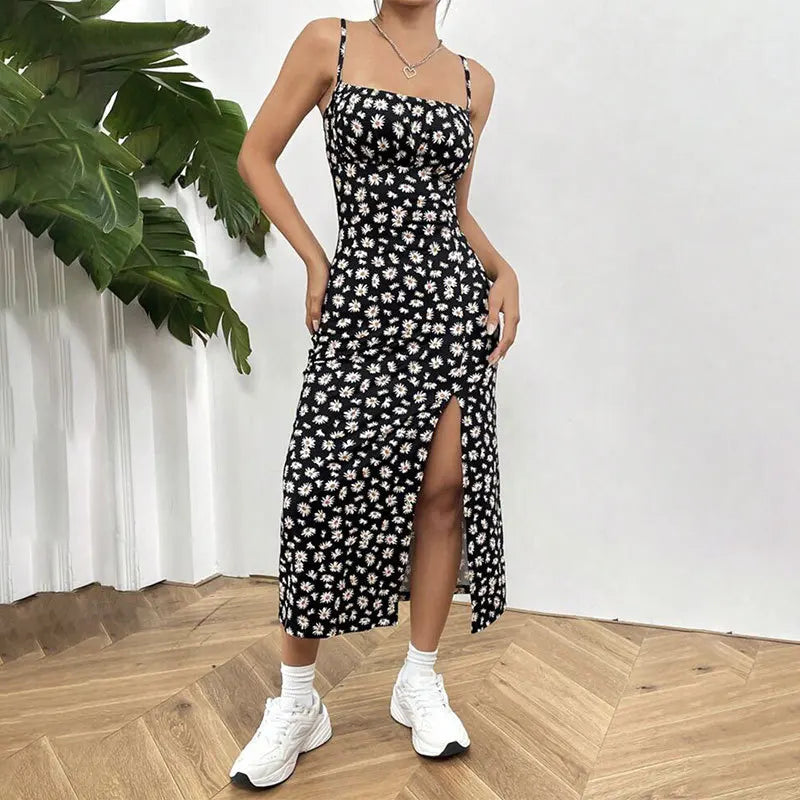 Floral Print Backless Maxi Dress