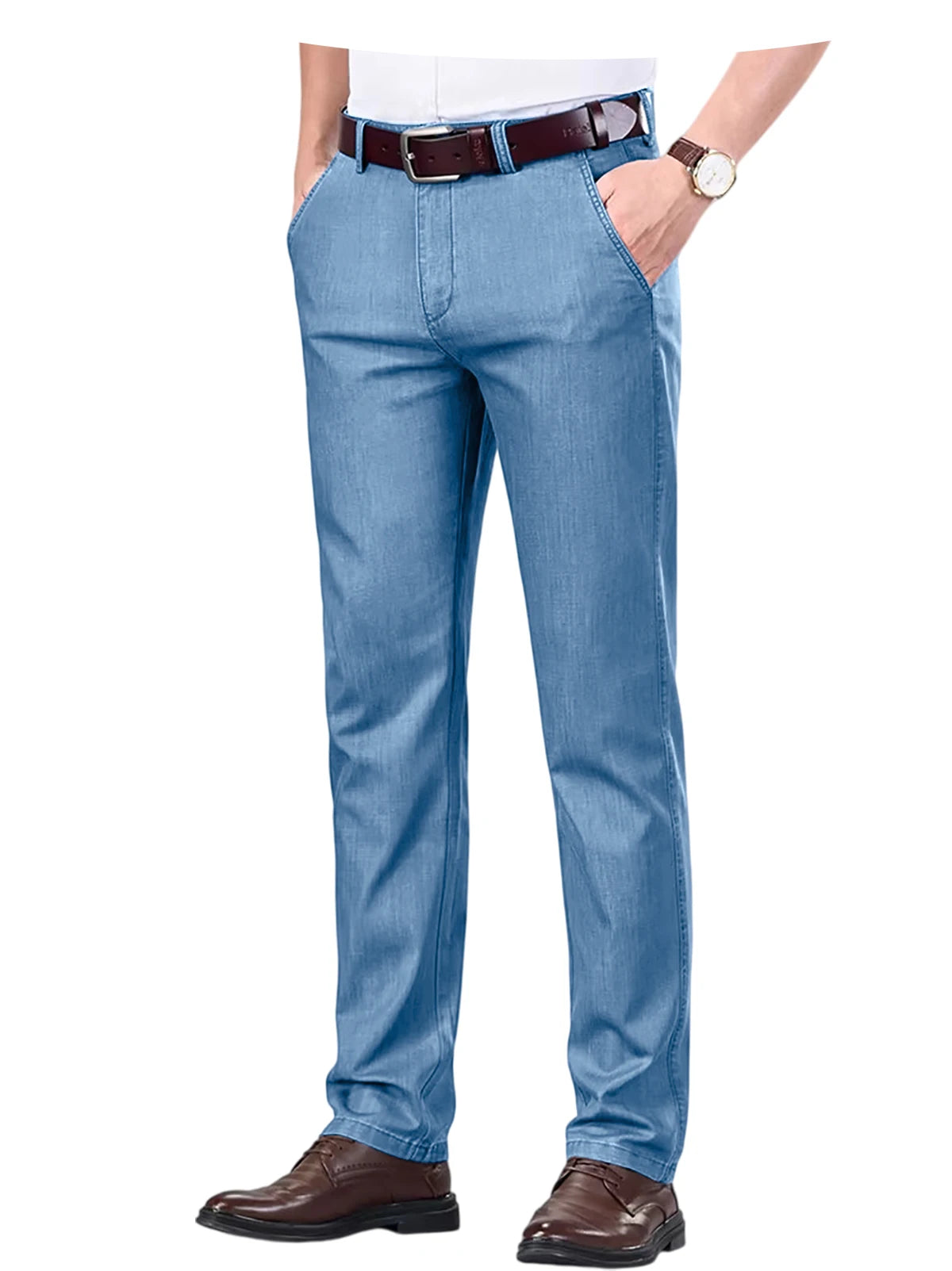Straight Leg Denim Dress Pants