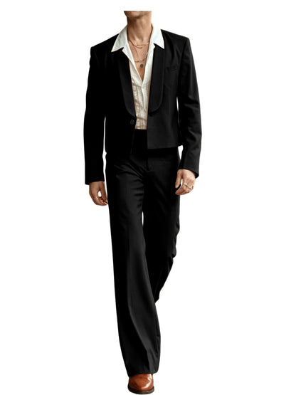 Cropped Blazer Flare Pants Tuxedo Set