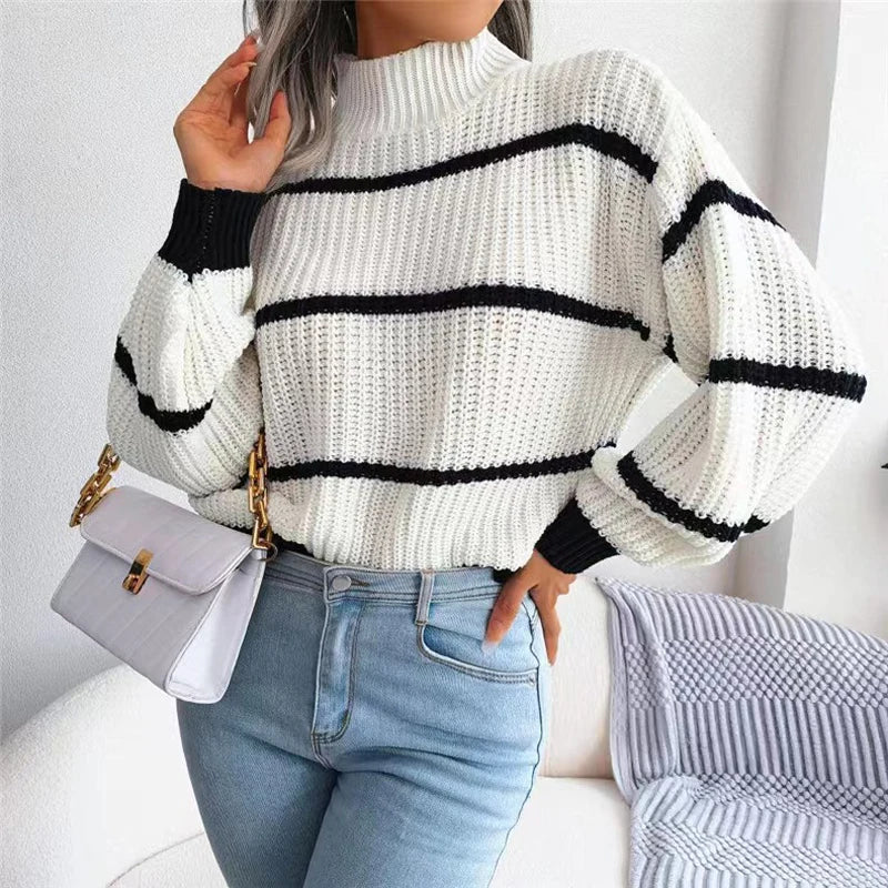 Striped Mock Neck Sweater