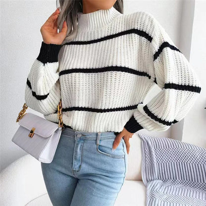 Striped Mock Neck Sweater