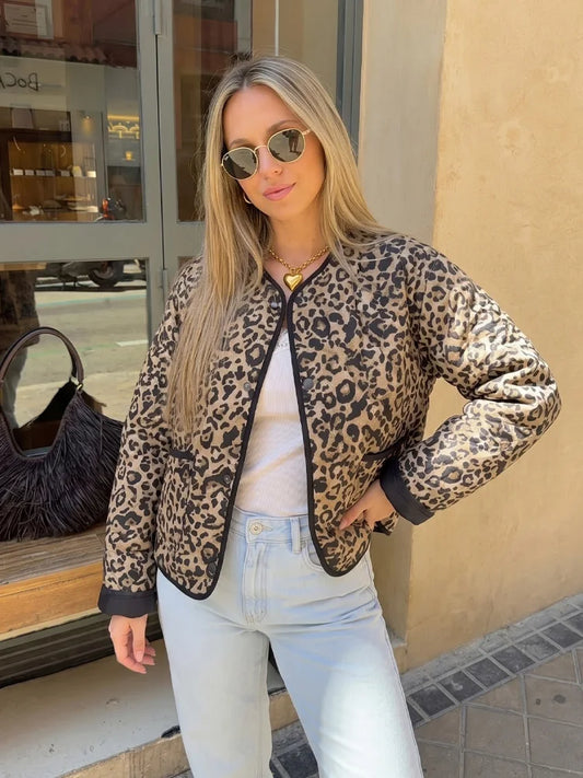 Leopard Print Round Neck Coat