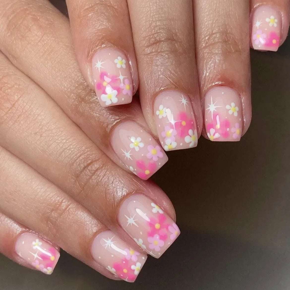 Pink Floral Press Nails