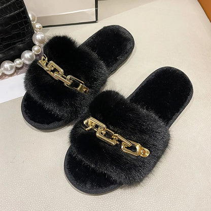 Women Metal Plush Winter Slippers