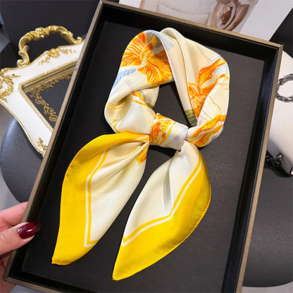 Floral Yellow Print Square Scarf