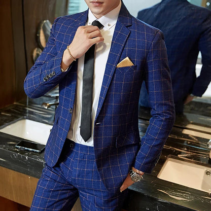 Plaid Slim-Fit Wedding Gentleman Suit