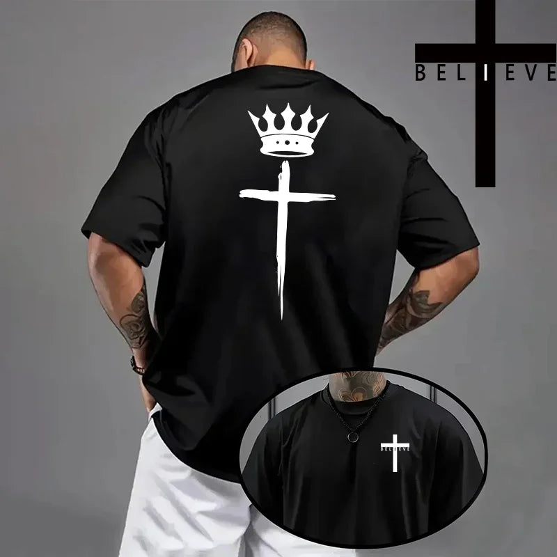 Jesus Cross Print Cotton Tee