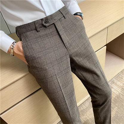 Plaid Striped Slim Suit Trousers