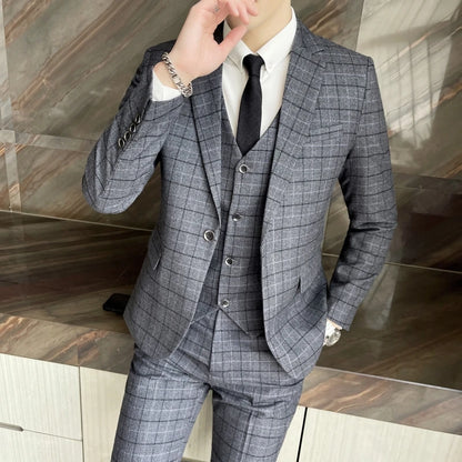 Plaid Three-Piece Wedding Suit Ensemble