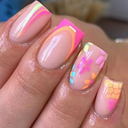 Pink Floral Press On Nails