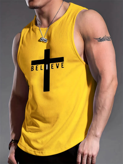 Cross Print Streetwear Tank Top