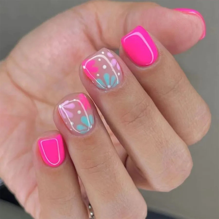 Pink Floral Press On Nails