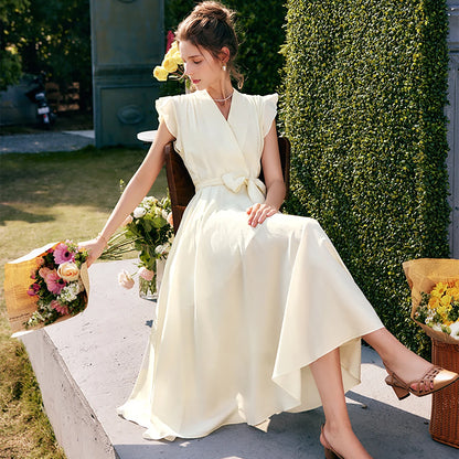 Flying-Sleeve V-Neck Midi Dress