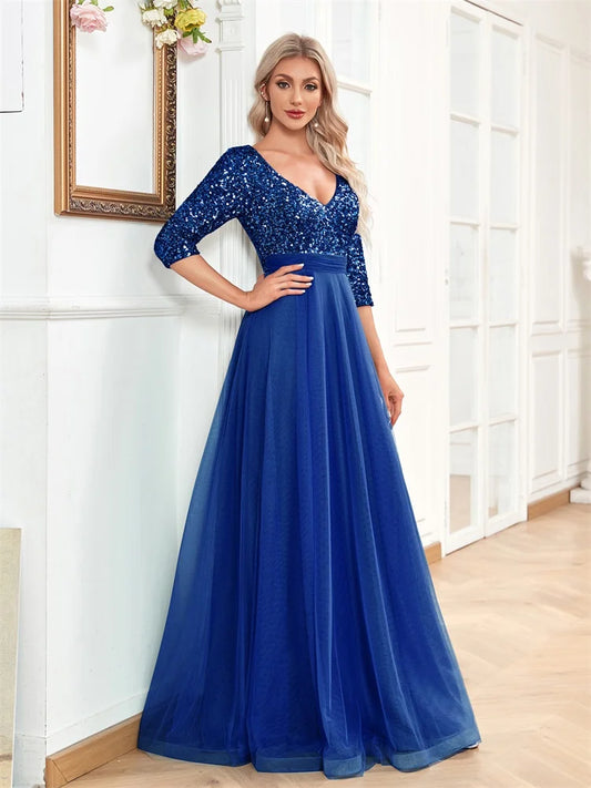 Luxury Floor Length V-Neck Evening Dress